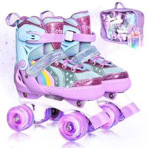 Patines de ruedas para niñas de 3 a 12 años | Patines arcoíris para niños de 3 a 5 años | 4 tamaños