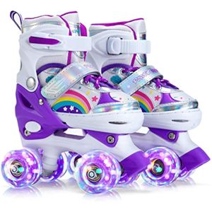 SHDSL Patines de ruedas ajustables para niñas y niños pequeños de 4 tamaños, las 8 ruedas iluminadas