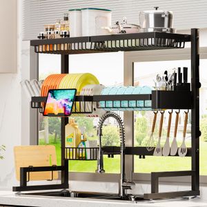 ADBIU Escurridor de platos para colocar sobre el fregadero (altura y longitud expandibles), diseño a