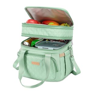 AIJIEKE Bolsa de almuerzo para hombres y mujeres, lonchera grande con doble compartimento, bolsa de