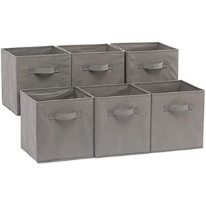 Amazon Basics Organizador de cubos de almacenamiento de tela plegable con asas, color gris, paquete