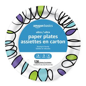 Amazon Basics Ultra - Platos de papel, 9 pulgadas, desechables, 880 unidades, 4 paquetes de 220