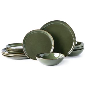 AmorArc Juego de vajilla de cerámica, juego de platos y cuencos de esmalte reactivo hecho a mano,