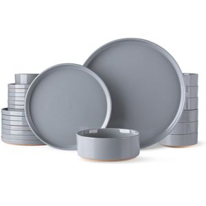 AmorArc Juego de vajilla de cerámica para 4 | Platos y cuencos de cerámica moteada con terracota sin