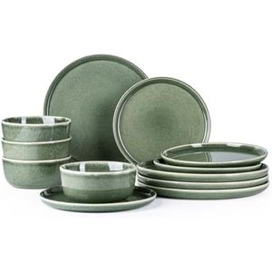 AmorArc Juego de vajilla de cerámica para 4, juego de platos y cuencos redondos de cerámica