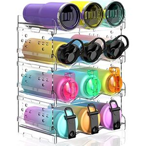 Areforic Organizador de botellas de agua, paquete de 4 organizadores apilables para gabinetes,