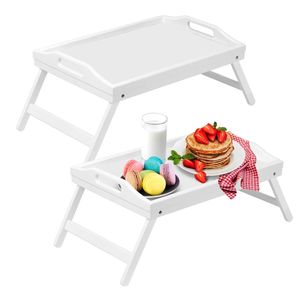 Artmeer Bandeja de cama con patas plegables, bandeja de desayuno de bambú con asas, ideal para sofá,
