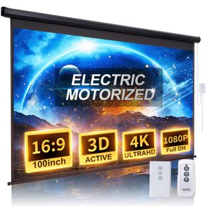 Pantalla de proyector motorizada desplegable de 100 pulgadas, pantalla de proyector automático HD
