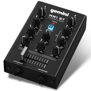 Gemini - MM1 Mezcladora para DJ estéreo de 2 canales profesional. Compacta, con 2 bandas giratorias.
