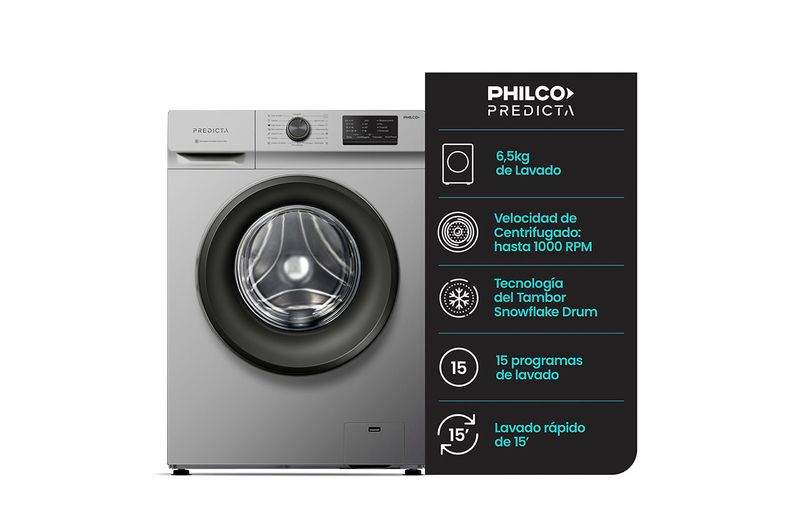 Lavarropas Carga Frontal Philco 6.5Kg PHLF6510P2 Gris