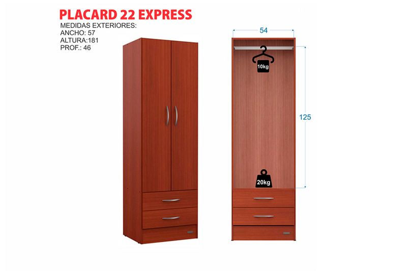 Placard Milenial Express Mosconi 2 Ptas 181x57 cm Caoba