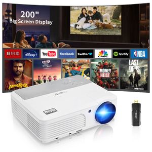Movie Projector with Android Stick-Include 8000+APPS , 1080P Projector 200" Screen Home Theater