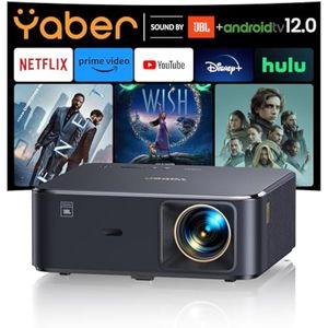 Proyector 4K con Android TV, YABER K2s 800 ANSI WiFi 6 Proyector Bluetooth, sonido de JBL, Dolby