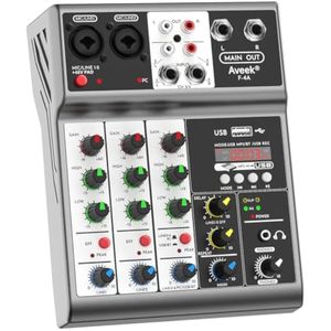 Aveek Mezclador de audio profesional, consola de mezcla de tablero de sonido con 4 canales USB
