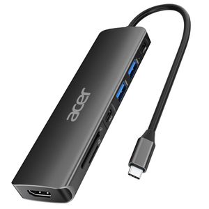 Acer Hub USB C, 7 en 1 USB C a base HDMI, 2 puertos USB 3.1 GEN1 y 5Gbps tipo C, puerto HDMI 4K,