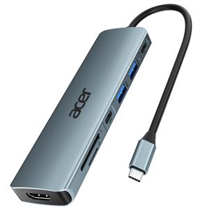 Acer Hub USB C, divisor USB C a HDMI 7 en 1, 2 puertos USB 3.1 GEN1 y 5Gbps tipo C, adaptador tipo C