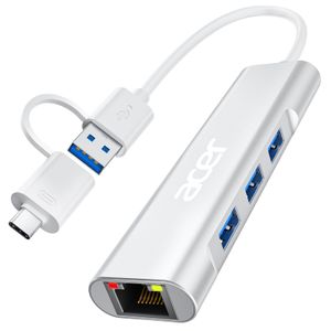 Acer Adaptador USB C a Ethernet, concentrador USB-A/C 4 en 1 con 3 redes USB-A 3.1 y RJ45 de 1 Gbps,