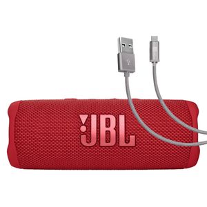 JBL Flip 6 (rojo) + paquete con Case Logic trenzado USB tipo C Carga y sincronización (6 pies, gris)