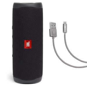 JBL Flip 5 (negro) + paquete con Case Logic trenzado USB tipo C Carga y sincronización (6 pies,