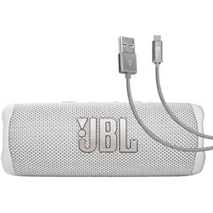 JBL Flip 6 (blanco) + paquete con Case Logic trenzado USB tipo C Carga y sincronización (6 pies,