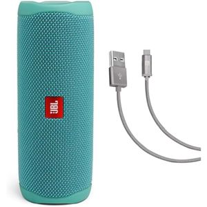 JBL Flip 5 (verde azulado) + paquete con Case Logic trenzado USB tipo C Carga y sincronización (6