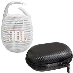 JBL Clip 5 Altavoz Bluetooth ultra portátil con funda de fibra de carbono gSport (blanco)