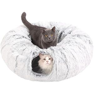Cama de túnel para gatos, túnel plegable para gatos con alfombrilla central, túneles de felpa para