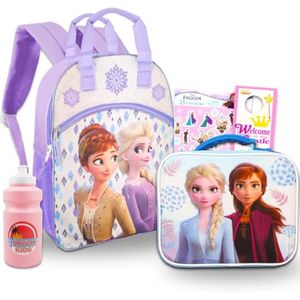 Disney Frozen - Mochila para niñas, paquete con mochila reflectante Elsa y Anna y almuerzo que