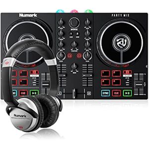 Numark Party Mix II + HF125 - Juego de controlador de DJ/DJ para principiantes con luces de DJ
