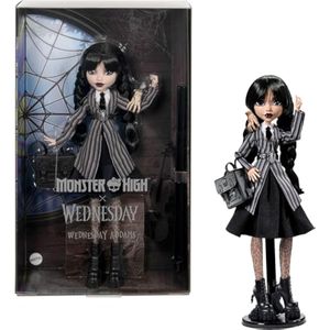Monster High Wednesday Muñeca y accesorios, Wednesday Addams Coleccionable en Nevermore Academy