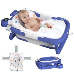 Bañera plegable para recién nacidos a niños pequeños con cojín flotante para soporte de baño, bañera