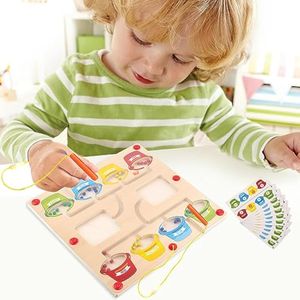 Laberinto magnético de color y números, tablero de juego de rompecabezas de madera Montessori,
