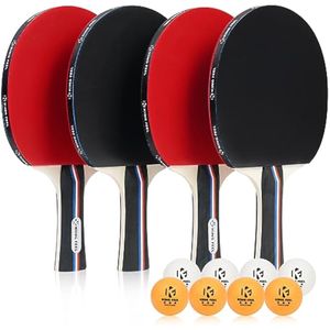 Juego de 4 raquetas de tenis de mesa de alta calidad, pelotas de ping pong de 3 estrellas (8) con
