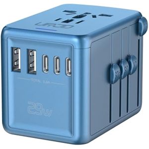 El adaptador de viaje universal ofrece puertos USB-C de 5.8 A, 3 x 3.0 A, 2 puertos USB-A de 2.4 A y