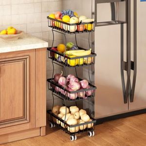 Wisdom Star Cesta de 5 niveles para frutas y verduras, cesta organizadora de alambre con ruedas,