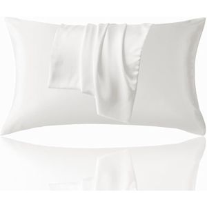 Juego de 2 fundas de almohada de satén, color blanco, con cierre de sobre, similar a las fundas de