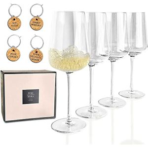 Candi - Juego de 4 copas de vino blanco de 15 onzas, modernas copas de cristal soplado a mano,