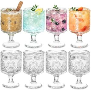 Juego de 8 vasos románticos de copa vintage, encantador juego de copas de cóctel florales en