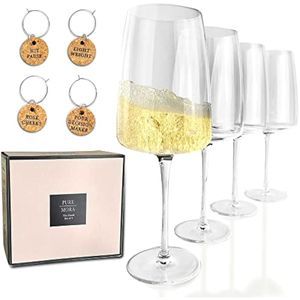 Candi - Juego de 4 copas de vino blanco de 15 onzas, modernas copas de cristal soplado a mano,