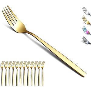 Berglander Juego de 12 tenedores dorados de acero inoxidable, juego de tenedores chapados en oro de