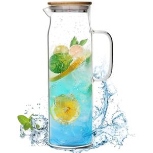 Jarra de vidrio de 50 onzas con tapa, jarra de agua de vidrio con asa, jarra de agua para