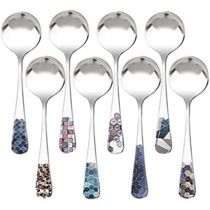 RETON Juego de 8 cucharas de sopa, cucharas redondas de acero inoxidable 18/10, cucharas coreanas