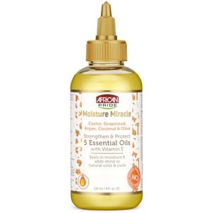 African Pride Moisture Miracle 5 aceites esenciales – Contiene ricino, semilla de uva, argán, coco y