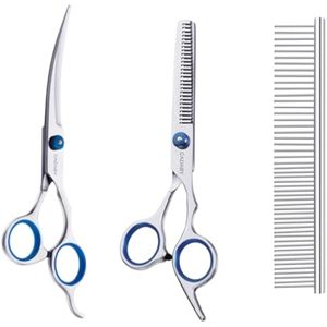 Kit de tijeras de aseo para perros, tijeras de aseo de perros 3 en 1 con puntas de seguridad,