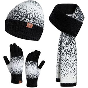JTJFIT Gorro de punto de invierno, bufanda larga y guante de pantalla táctil, bufanda cálida para el