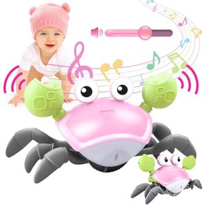 Juguete de cangrejo gateante para bebé, juguetes para el tiempo boca abajo, con música y luz LED,