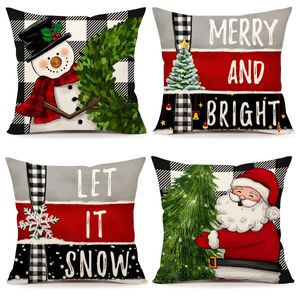 Juego de 4 fundas de almohada rojas de Navidad de 18 x 18 pulgadas, decoración de casa de campo,