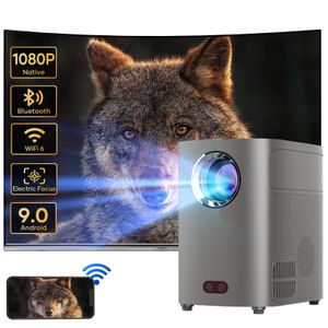 Mini proyector, proyector de Android TV 9.0 de enfoque eléctrico con WiFi y Bluetooth altavoces