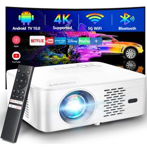 Proyector 4K compatible con Android TV 10.0 5G WiFi Bluetooth nativo 1080P, motor óptico sellado