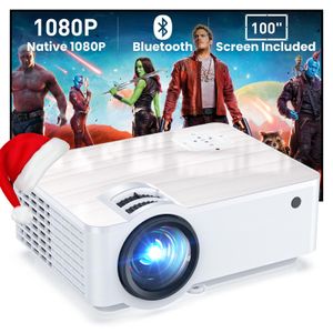 GROVIEW Proyector, mini proyector Bluetooth de 1080P con pantalla de proyector de 100 pulgadas,